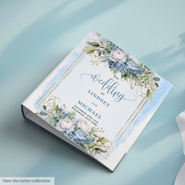 Classeur Cadre classique Boho Dusty Blue Floral Parties sci (Classic Dusty Blue Floral Gold Glitter Frame Wedding Book)
