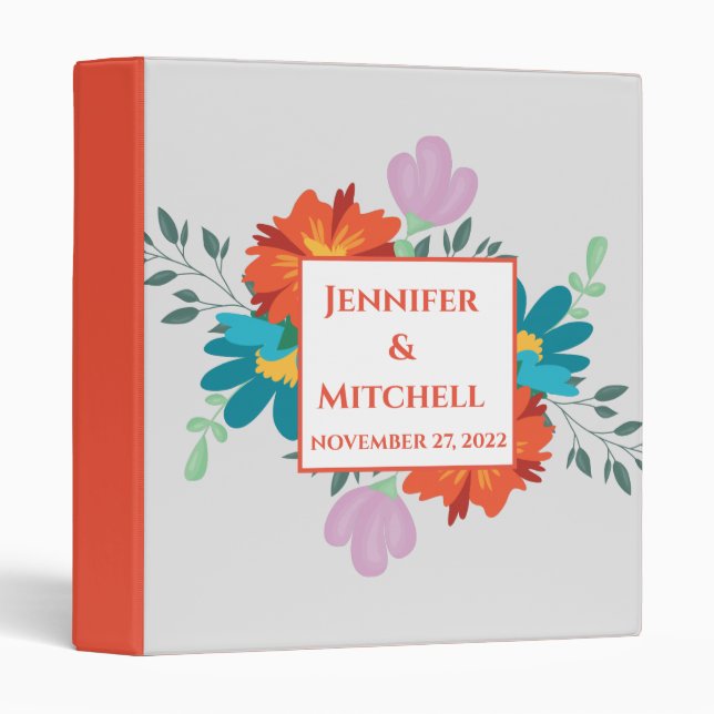 Classeur Cadre Floral Boho Silver personnalisé (Devant/Côté)