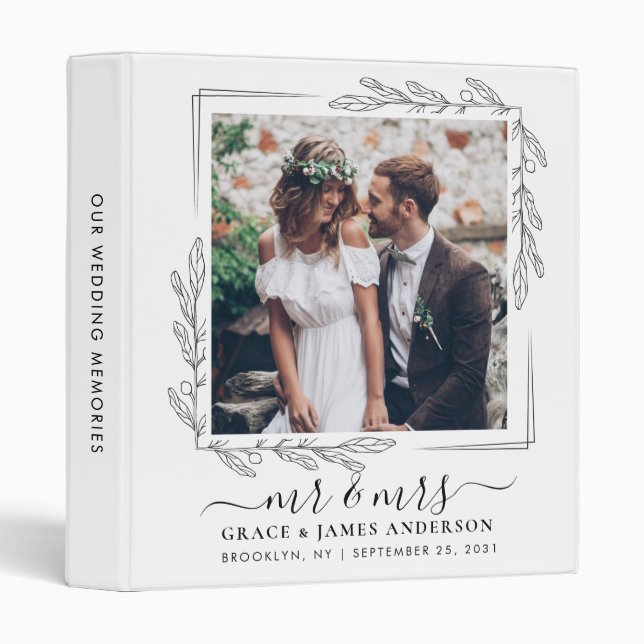 Classeur Cadre Floral Élégant M. Mme 2 Album de mariage pho (Devant/Côté)