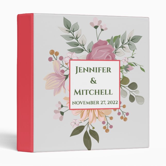 Classeur Cadre floral personnalisé Boho Argent Cadre 3 anne (Devant/Côté)