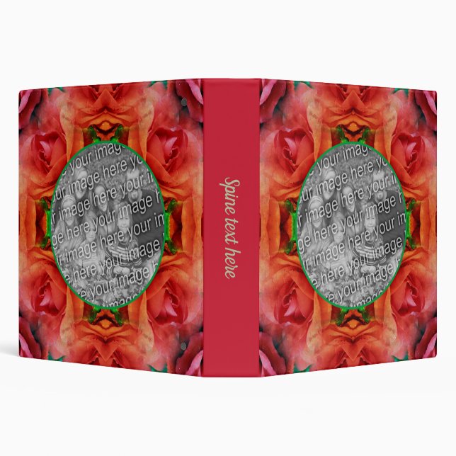 Classeur Cadre Floral Rose Rouge Ajouter Votre Propre Photo (Arrière-plan)