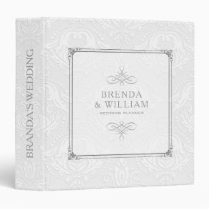 Classeur Cadre gris vintage et Damas blanc satiné