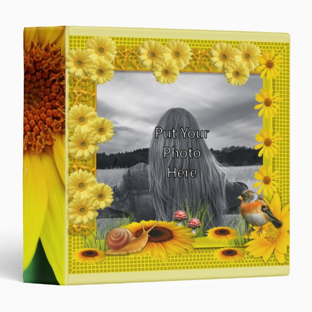 Classeur Cadre jaune de photo de tournesol de soleil (Devant/Côté)