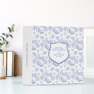 Classeur Cahier de recettes à motif papillon floral bleu de