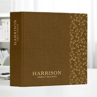 Classeur Cahier de recettes de famille en lin marron rustiq