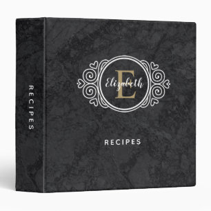 Classeur Cahier de recettes en marbre noir or monogramme él