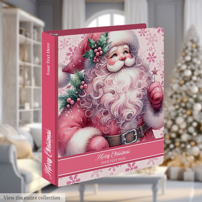Classeur Cahier de recettes Pinkmas de Noël avec nom (Merry Christmas Pinkmas Recipe Binder with Name)