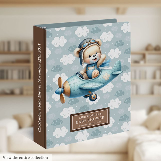 Classeur Cahier de souvenirs petit garçon Ourson marron ble (Baby Boy Memory Binder Blue Brown Teddy Bear Pilot)