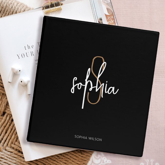 Classeur Cahier de style Monogramme Or Noir pour les profes (Créateur téléchargé)