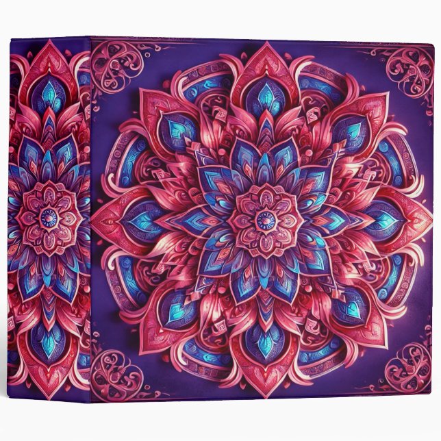 Classeur Cahier personnalisé avec reliure Mandala violette  (Devant/Côté)