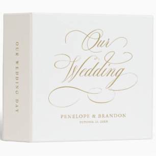 Classeur Calligraphie moderne or intemporel et mariage blan