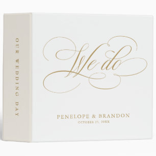 Classeur Calligraphie moderne or intemporel et mariage blan