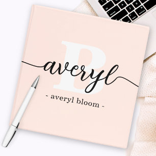 Classeur Calligraphie Monogramme Fille Nom initial Blush Ro