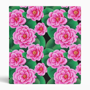 Classeur Camélias rose fuchsia et feuilles vert jade