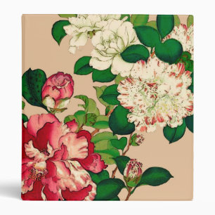 Classeur Camellias japonais vintage. Rose profond sur le be