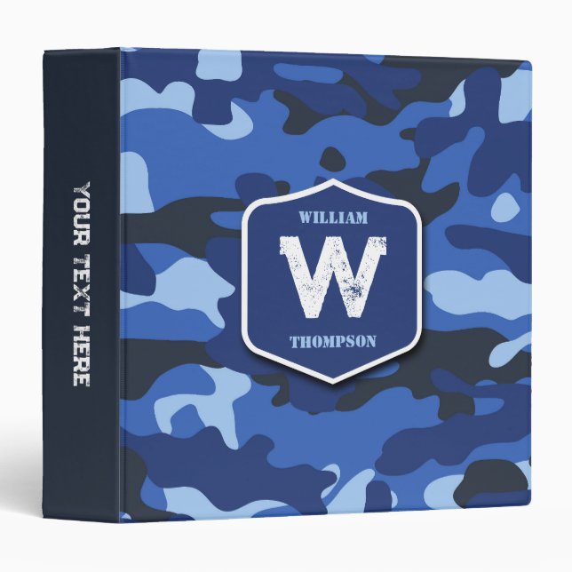 Classeur Camouflage bleu Camo Motif de l'armée Monogramme (Devant/Côté)