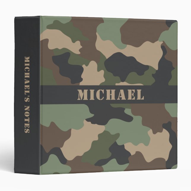 Classeur Camouflage Camo Militaire Kaki Vert Tan Monogramme (Devant/Côté)