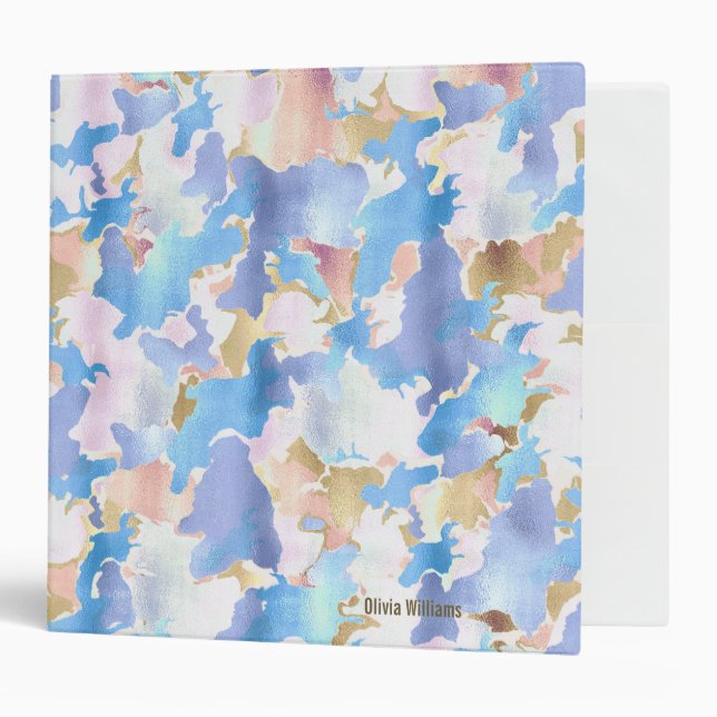 Classeur Camouflage Métallique Rose Bleu Or Abstrait (Devant/intérieur)
