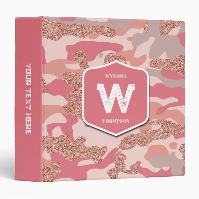 Classeur Camouflage Rose Gold Blush Pink Camo Motif de l'ar (Devant/Côté)