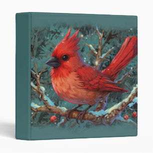 Classeur Cardinal rouge mignon avec baies rouges hivernales