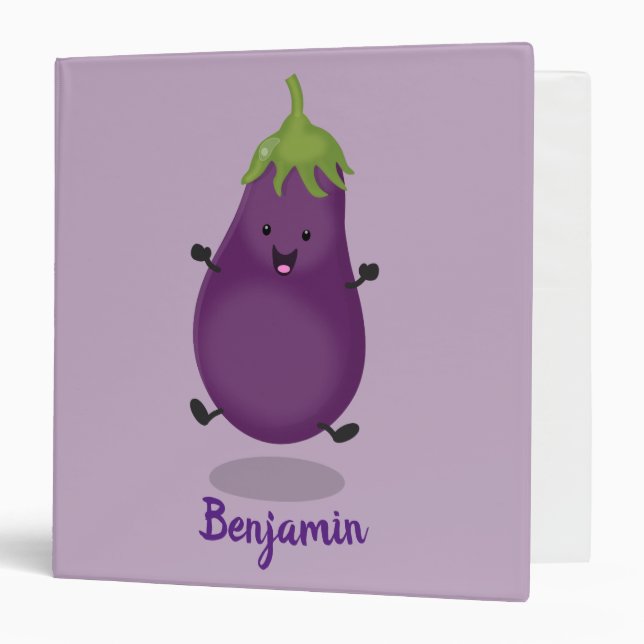 Classeur Caricature d'aubergine d'aubergine joliment heureu (Devant/Intérieur)