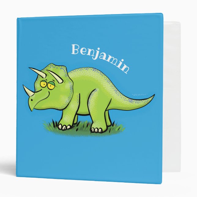 Classeur Caricature de dinosaure de triceratops vert mignon (Devant/Intérieur)