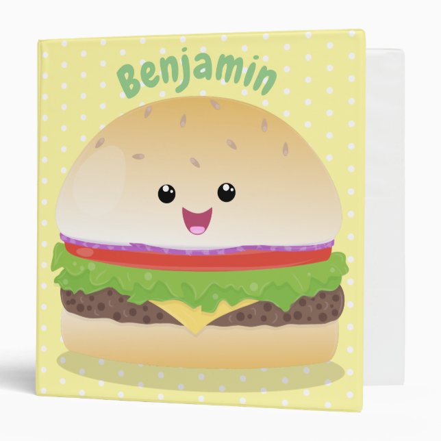 Classeur Caricature de hamburger kawaii joyeux (Devant/Intérieur)