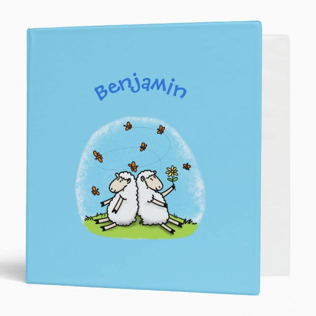 Classeur Caricature de moutons mignons amis et papillons (Devant/Intérieur)