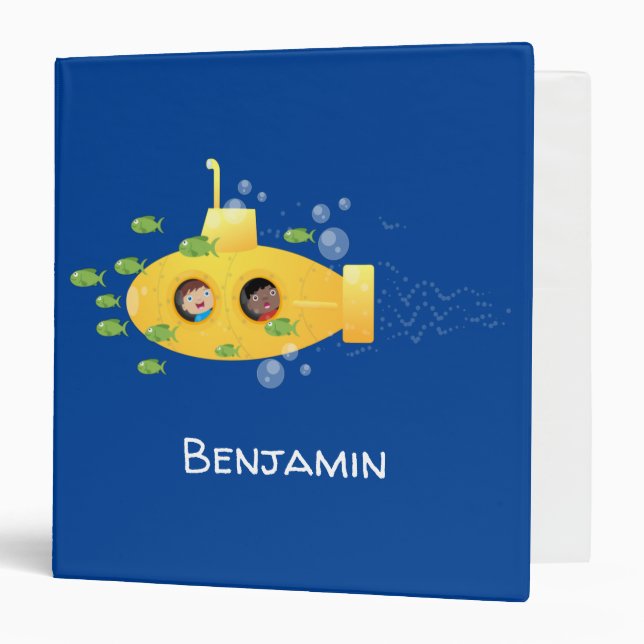 Classeur Caricature de poisson sous-marin jaune mignon (Devant/Intérieur)