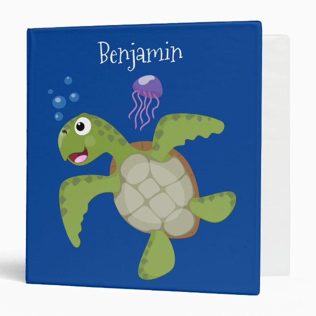 Classeur Caricature joyeuse de tortue de mer verte mignonne (Devant/Intérieur)