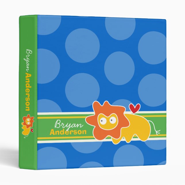 Classeur Caricature mignonne Animal Lion Jaune Dots amusant (Devant/Côté)