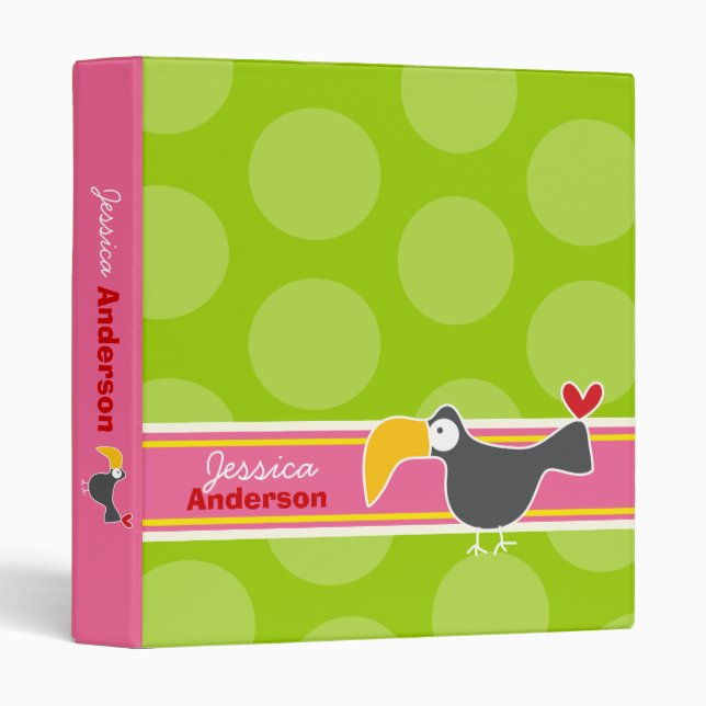 Classeur Caricature mignonne animal Noir Toucan Dots amusan (Devant/Côté)