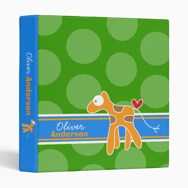 Classeur Caricature mignonne Animal Orange Giraffe Dots amu (Devant/Côté)