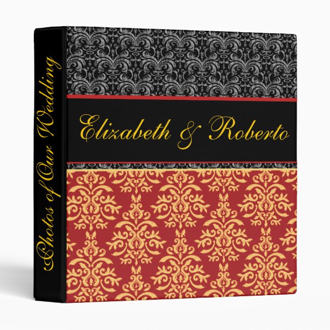 Classeur Carnet baroque élégant d'album de mariage damassé (Devant/Côté)