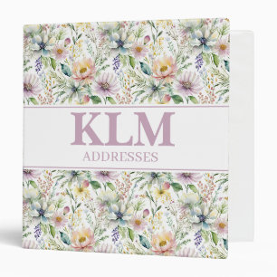 Classeur Carnet d'adresses à monogramme floral pastel