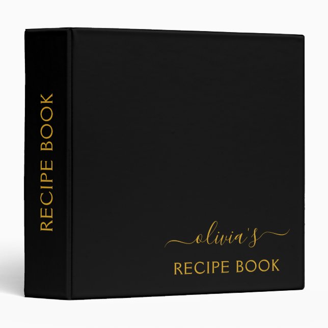 Classeur Carnet de bord Gold Black Script Monogramme (Devant/Côté)