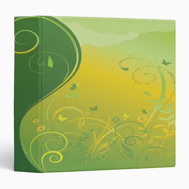 Classeur carnet vert à motif floral abstrait en spirale (Devant/Côté)