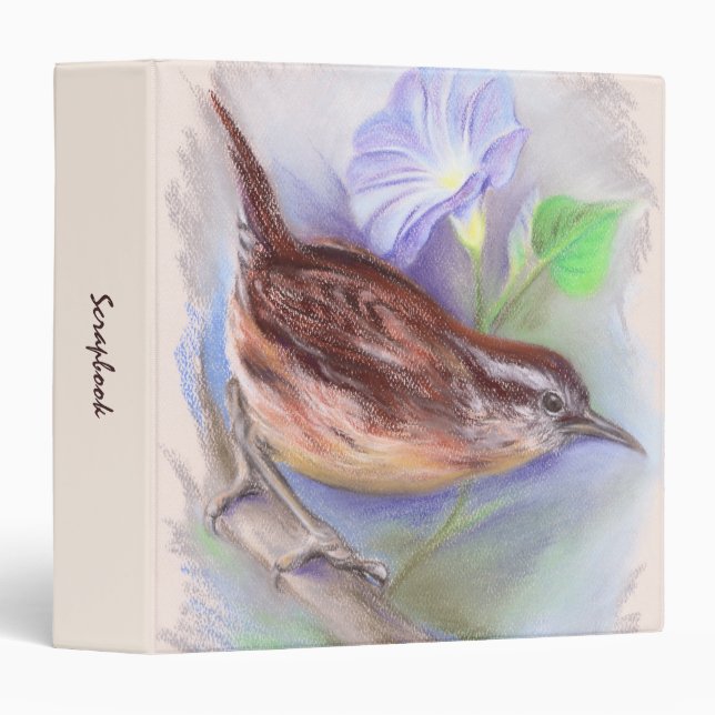 Classeur Carolina Wren avec les fleurs de gloire du matin (Devant/Côté)