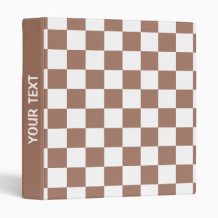 Classeur Carrés damier marron moka blanc Texte personnalisé