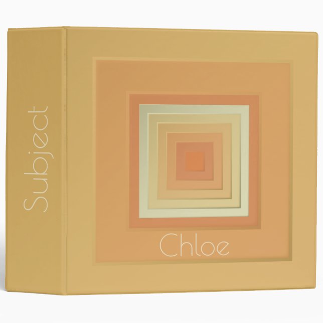 Classeur Carrés géométriques vintages (jaune doux et orange (Devant/Côté)