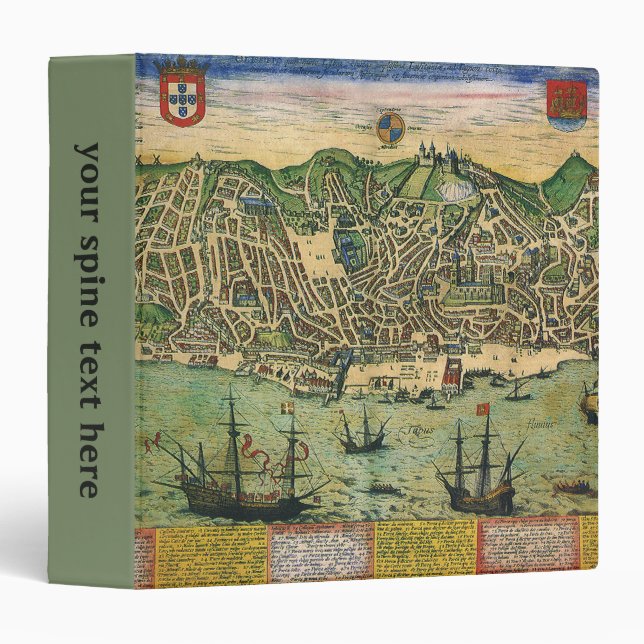 Classeur Carte antique de Lisbonne, Portugal par Braun/Hoge (Devant/Côté)