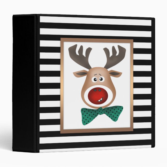 Classeur Carte de cerf de Noël rayé noir blanc célébrer (Devant/Côté)