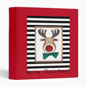 Classeur Carte de cerf de Noël rayé noir blanc célébrer