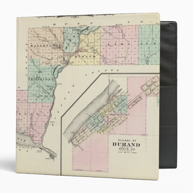 Classeur Carte du comté de Pepin et du village de Durand (Devant/Intérieur)