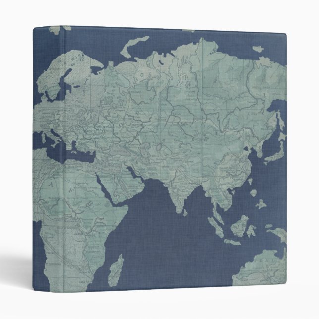 Classeur Carte du monde du lin bleu (Devant/Côté)