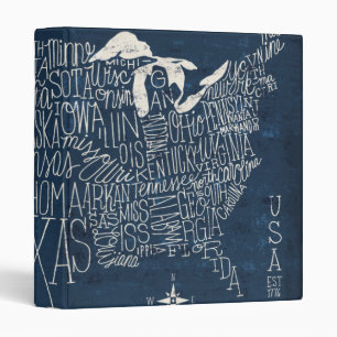 Classeur Carte en lettres des Etats-Unis de bleu de main