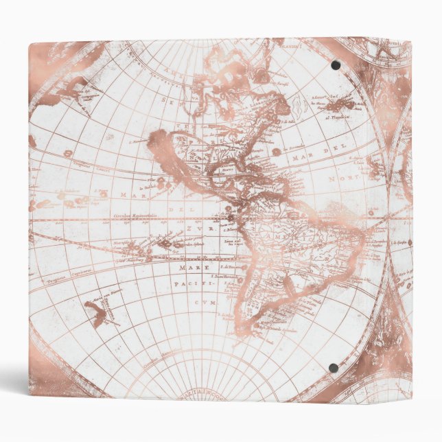 Classeur Carte rose du monde d'antiquité de parties (Dos/Côté)