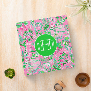 Classeur Carte Texas Pink & Green Preppy Motif Monogramme