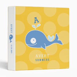 Classeur Cartoon bleu baleine Monogramme Photo enfant