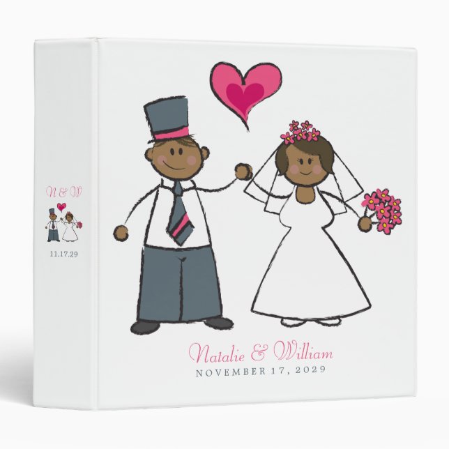 Classeur Cartoon Mariage mariée et mariée Fuchsia Coeur (Devant/Côté)